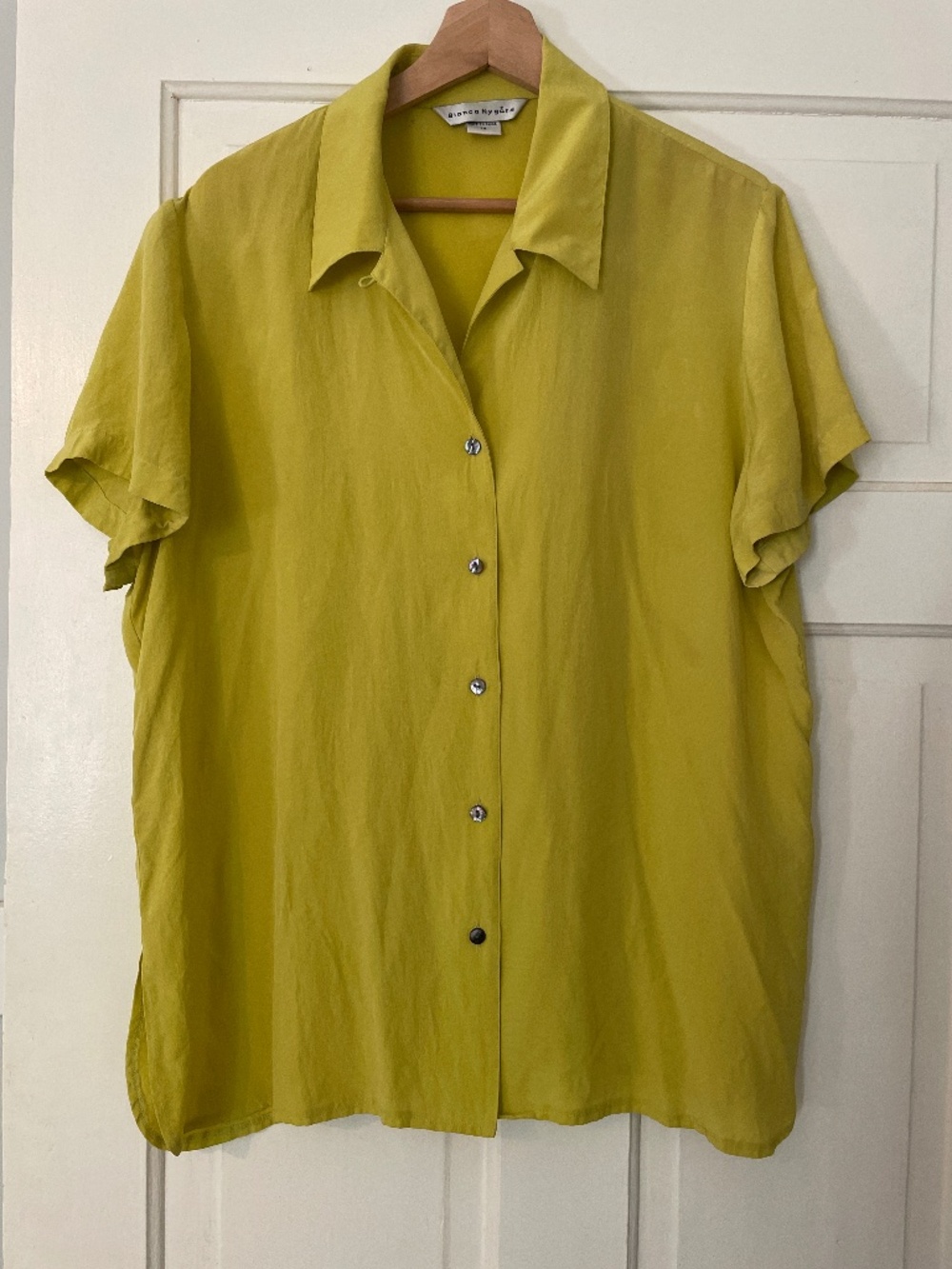 Chartreuse silk short sleeve button up